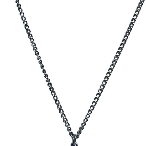 Silver Tone Curb Chain Necklace With Faux Turquoise Cross Pendant (5683) - Picture 4 of 8